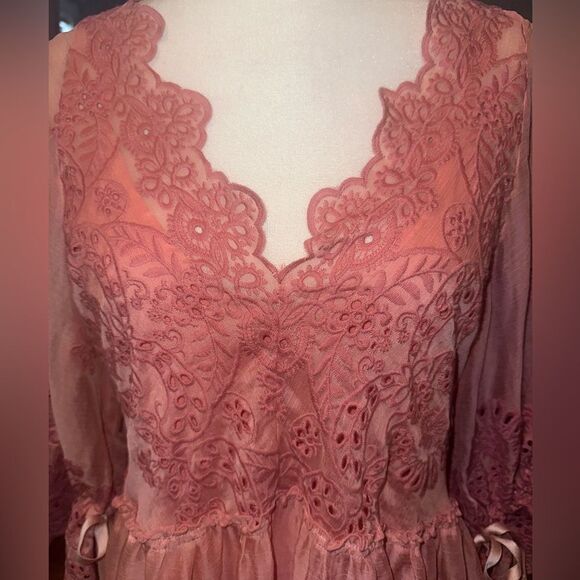 Free People Chrysanthemum Mini Sheer Embroidered Dress w Slip Dress Sz XS - Picture 10 of 10